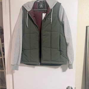 Volcom Olive and Burgundy Hooded Jacket